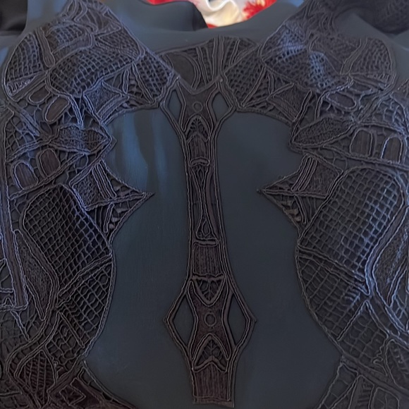 Jonathan Simkhai Navy Crepe V-Neck Dress with Lace Appliqué - Picture 7 of 12